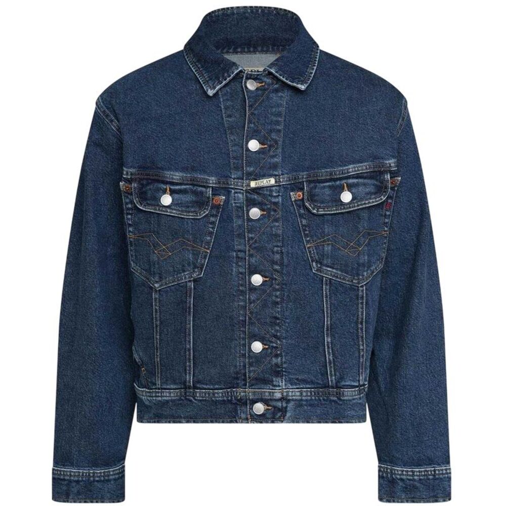 Replay Mens Embroidered Logo Comfort Denim Jacket / Blue
